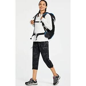 Libin Waterproof Camo Capri Cargo Zipper Pockets Elastic Waistband XXXL Black